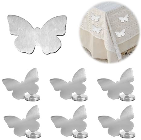 Feliciay 6 Stück Tischdeckenbeschwerer Magnetisch Für Draußen,Edelstahl Magnete Kühlschrank für Magnettafel,Tischdeckenhalter für Garten Picknicks Party Küche und Restaurant（Schmetterling）