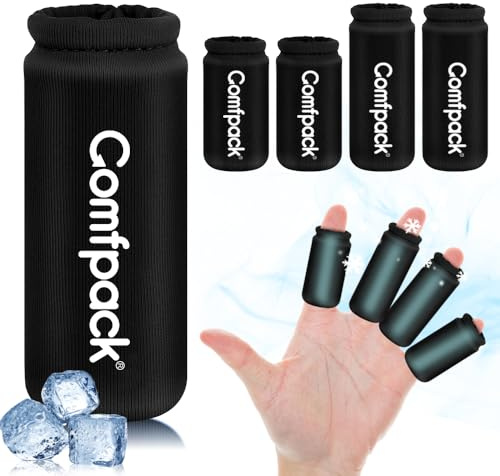Comfpack 4PCS Finger Sleeves Gel Ice Pack for Pain Relief, Reusable Hot Cold Compression Finger Brace Ice Packs for Injuries, Trigger Finger, Arthritis, Knuckle Immobilization, Gout, Sprain