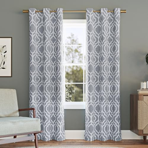 Sun Zero Eldon Trellis Print Blackout Grommet Curtain Panel, 40 x 63, Gray