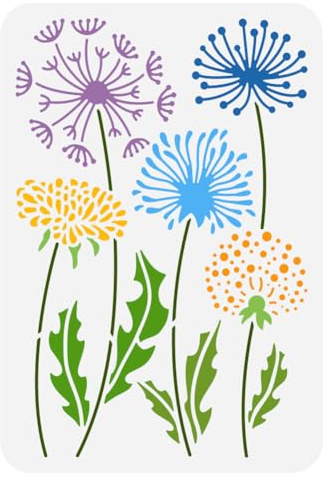FINGERINSPIRE Dandelion Stencil - Large 21x29.7cm Dandelion Flowers Drawing Template, Plastic PET Leaves, Plant Theme for Painting on Wood, Fabric
