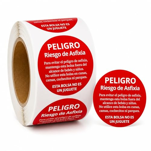 LiveLaif® - 200 Pegatinas personalizadas Riesgo Asfixia | Pegatinas Advertencia Asfixia | Ø 5cm-Castellano| Etiquetas Adhesivas para Embalaje y Bolsas Advertencia Asfixia | Para Bolsas Plastico (200)