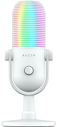 Razer Seiren V3 Chroma RGB USB Microphone: Stream & Game Reactive Lighting - Tap-to-Mute Sensor - Condenser Mic - Digital Gain Limiter & Shock Absorber - PC, Discord, OBS Studio, XSplit - White