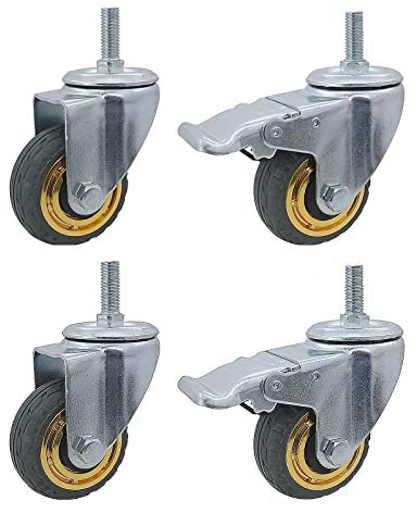 Threaded Stem Caster M12 X 30mm,swivel Castor Wheels 75mm, Industrial Castors Set Of 4, Loadable Weight : 60kg, Soft Rubber Wheel No Noise (4 Pcs (2 Pcs with Brake))