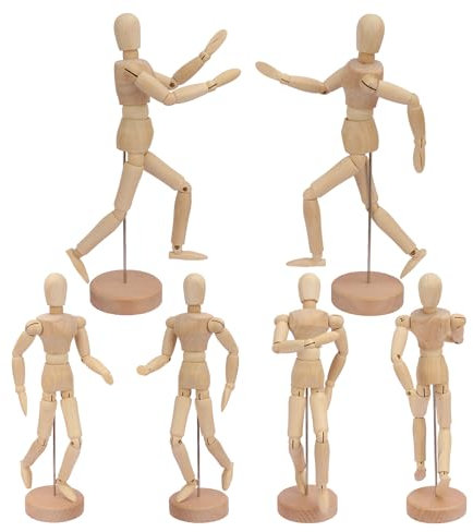 6 manichini da disegno articolato da 20,3 cm, con base, in legno flessibile, per schizzi, disegno e pittura, decorazione per la casa GNIEMCKIN