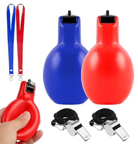 LoNinLoAn Handpfeife, 4 Stück Trainerpfeife, 2 Hygienische Handpfeife, 2 Edelstahl-Sportpfeifen mit Umhängeband Laut Notfall für Trainer, Sportlehrer, Hundetrainer, Trainer Zubehör Fußball