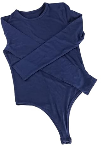 Ieron Body à Manches Longues pour Femme Slimfit High Stretch Soft Leotard String Body à col roulé pour Femme Haut Justaucorps Extensible à Manches Longues pour Femme pour l'hiver Bleu foncé S