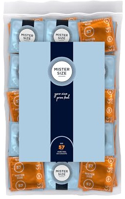 MISTER SIZE Kondomer – Extra Tunna & Ultra Mjuka – Naturlig Känsla – Extra Glid – Perfekt Passform – Naturlig Gummilatex – Maximal Säkerhet – 100-pack, 57 mm