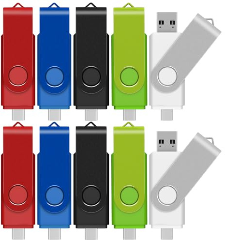 TEWENE Lot de 10 clés USB C de 8 Go - Clé USB C 2 en 1 (USB-C et USB-A) avec cordon pour téléphones portables et ordinateurs