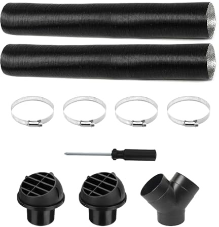 KUWUNG Diesel Heater Ducting, 75mm Diesel Heater Exhaust Pipe Set with 2 Flexible Ducting, 1 Tee Pipe，2 Mushroom Heads, 4 Clips and Screwdriver, Warm Air Outlet Vent Kit for Cars Trucks Bus (Y-Type)