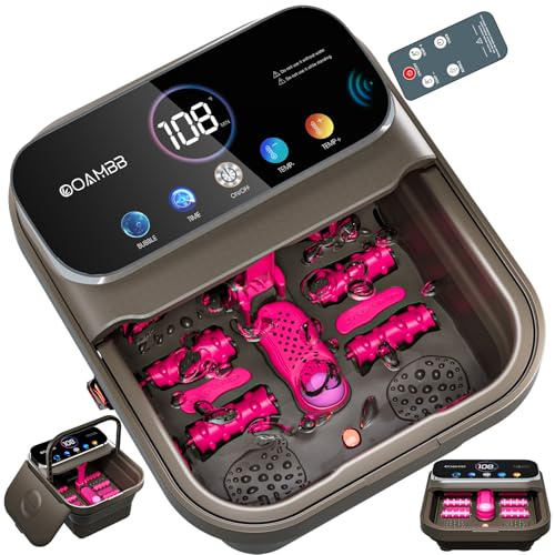 OOAMBB Spa per piedi pieghevole con calore, bolle, controllo della temperatura, telecomando, touch screen a colori, massaggiatore per pediluvio con 6 rulli massaggianti, vasca da bagno per pedicure
