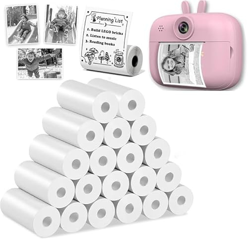 20 Rollos Papel Térmico para Cámaras Instantáneas Infantiles, 57mm x 25mm Papel Adesivo para Mini Impresora, Papel Termico Camaro Infantil Papels Camaras Fotos Niños, Fácil de Reemplazar
