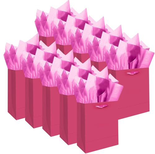 Gcardist 10 mini sacchetti regalo rosa chiaro con manici in carta velina, 6,3 x 4,7 x 2,4, piccoli sacchetti regalo per feste (20 pezzi di carta velina)