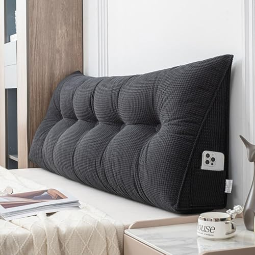 Homesally Almohada Triangular Grande con Cuña Triangular para Respaldo, Almohada de Lectura de Cabecera, Vistoso Cojín de Apoyo Lumbar, Cojín de Posicionamiento para Sofá Cama,Negro,120cm