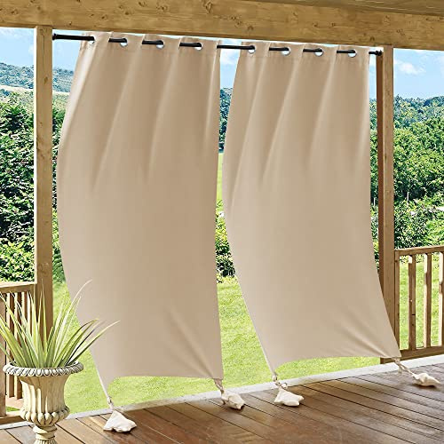 PONY DANCE Tende da Sole per Balconi 2 Pezzi L132 x A243 CM Tende da Esterno Impermeabile e Antiventi con Sacchi Pesati Protezione Privacy Blackout Curtains con Anelli, Beige