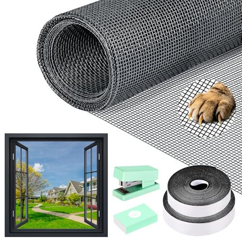 WEVOL Mosquiteras para Ventanas, 120x250cm Tela Mosquitera Ventana Ajustable Sin Perforaciones, Malla Mosquitera Ventana con Adhesiva, Rollo Mosquitera Fibra de Vidrio para Ventanas Puertas Patios