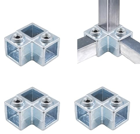 4 raccordi in ghisa a forma di L a 3 vie a 90° per tubo quadrato 25 mm, raccordi per tubi pesanti per corrimano, scaffali, recinzioni, stabilizzazione strutturale (tipo 3-L)