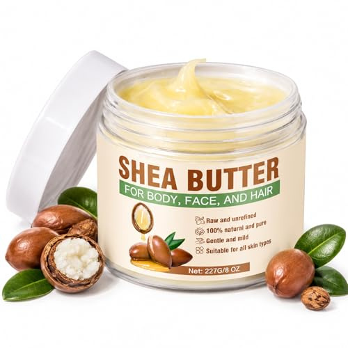 Bellifluous Sheabutter, 227g Sheabutter Unraffiniert Bio für Körper, Gesicht und Haare, Reparierend und Feuchtigkeitsspendend Mit Den Vitaminen A, E und F, Geeignet für Alle Hauttypen