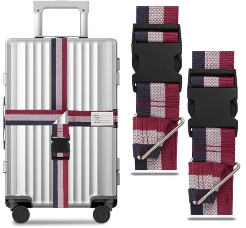 2Pcs Luggage Straps for Suitcases, Suitcase Straps Adjustable 100-400cm, Cross Luggage Belt with Name ID Card, Lock for 20-32 inch Travel Case