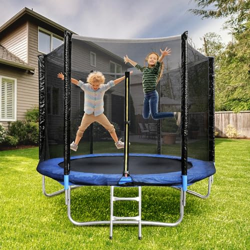 Trampolín de jardín con red de seguridad TÜV GS, para exteriores, con combinación de escalera, impermeable, resistente a los rayos UV, regalo para niños y familias