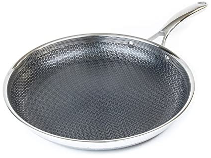 HexClad 30 cm Stainless Steel Frying Pan with Stay-Cool Handle - Oven Safe, Nonstick, Works with Induction Cooktop, Gas, Ceramic, and Electric Stove