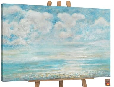 YS-Art Pintura hecha a mano Frescor veraniego Pintado en acrílico en colores azul y blanco motivo veraniego marino Decoración 120x80 cm