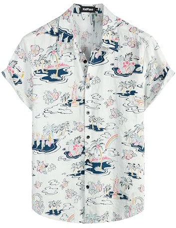 VATPAVE Mens Hawaiian Shirt Short Sleeve Button Down Shirts XL White