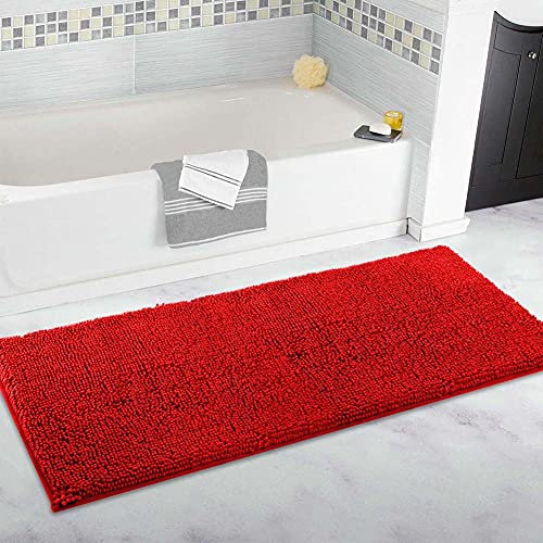 FYUN Extra großer Badteppich, lang, 70 x 140 cm, ultraweiche Chenille-Teppiche, rutschfest und wasserabsorbierend, Badewannen-Bodenmatte, Läufer für Badezimmer, Schlafzimmer, Küche, Rot
