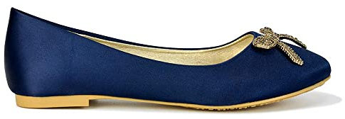 Women Flat Bridal Satin Slip On Ballerina Pumps Ladies Diamante Bow Bridesmaid Shoes Size 3-8