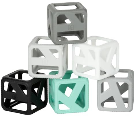 Malarkey Kids Stack N Chew - Mini Cubes Baby Chew Toy Monochrome - Develops Fine Motor Skills, Increases Grip Strength, Stimulates Hand-Eye Coordination (Monochrome)