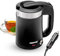 Geepas 1100W Travel Electric Kettle - 2 in 1 Double Layer Car & Home Multiuse Kettle -Compact Travel Jug, Boil-Dry & Overheat Protection | Car Travel Kettle for Hot Water, Tea Coffee - 0.5L, Black