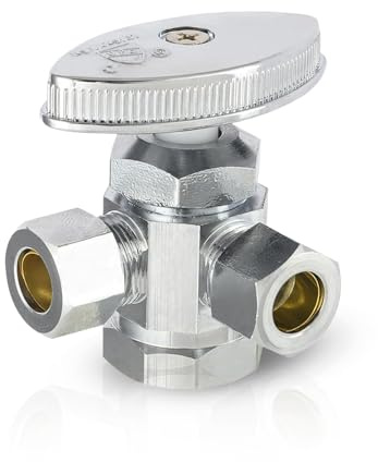 EFIELD Dual Compression Outlet Multi-Turn Angle Stop Valve,1/2 Fip Iron Pipe x (3/8 inch x 3/8 inch),Chrome Plated Brass (1),(VALVE162)