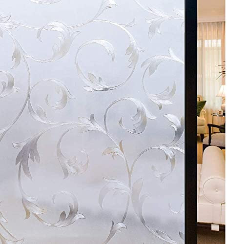 rabbitgoo 3D Fensterfolie Blickdicht Sichtschutzfolie Milchglasfolie Statisch selbsthaftend Klebefolie Dekofolie Buntglas Anti-UV Sonnenschutz Blumen für Badezimmer Küche Glasaufkleber Büro 44.5x300cm