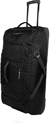 Eddie Bauer Traverse 32 rullande duffelväska – tillverkad av Ripstop-polyester med teleskophandtag, Svart, 78L, Traverse rullande duffel väska tillverkad av Ripstop-polyester med teleskophandtag