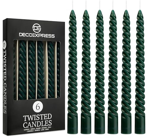 DECO EXPRESS Stabkerzen Set 3er oder 6er Tropffreie Stabkerzen Gedrehte Spiralkerzen Bunte Kerzen Brenndauer 6 Stunden Unparfümiert (Grün, 6er-Pack)