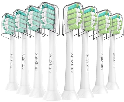 SuitShine Replacement Toothbrush Heads Compatible with Philips Sonicare and More Click-on Handles 8 Pack White