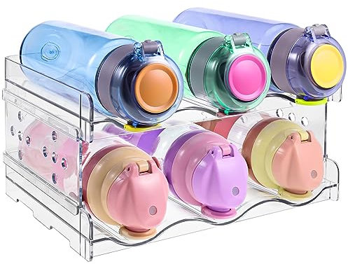 Zocipro Flaschenhalter Schrank,Flaschen Aufbewahrung,Flaschenregal Stapelbar für Kühlschrank/Küche Countertop Lagerung/Schrank/Wein/Bottle, Flaschenorganiser,2er-Pack, Jedes Regal Fasst 3 Behälter