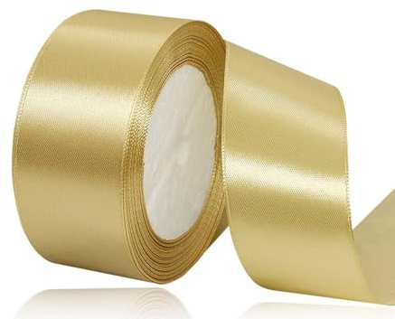 Cinta de Raso Dorada 40mm, 22Metros Cinta de Satén para Envolver regalos, Manualidades, Globos, Ramo de Novia, Cinta de Tela para Decoración de Recuerdos de Boda