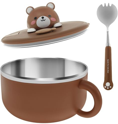 Sutowe 1200ml Rapid Ramen Bowl with Filterable Lid Stainless Steel Ramen Cooker Bowl w/Handle & Fork, Insulated Noodle Soup Bowl Portable Serving Bowl Sealed Salad Pasta Box for Office Home Dorm