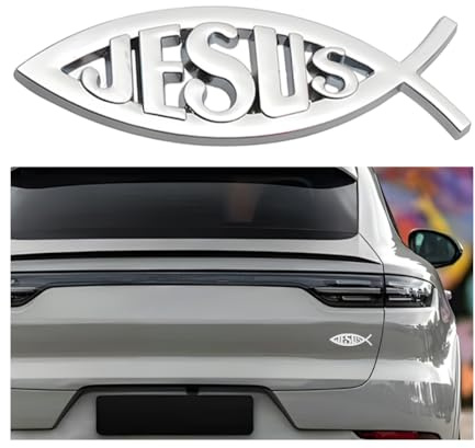 JNNJ Emblema De Peces Coches, Jesus Fish Pegatina Coche, Coche Exterior Cristiano Pez Símbolo Emblema, Cristianas Pegatinas Coche 3D Pez Autoadhesivo, Coches Accesorios Decoración Calcomanía(Plata)