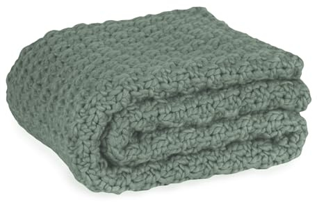 UNUS Colcha de ganchillo, verde, 150 x 130 cm, estructura gruesa, suave, fácil de limpiar, lavable a 30 °C, versátil como colcha o manta