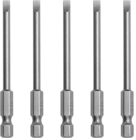 5 Pcs Slotted Screwdriver Bits 4mm Long Screwdriver Bits 1/4 Inch Hex Shank | Magnetic Flat Head S2 Steel Screw Driver Drive Drill Bits Power Tool for Electric Screwdrivers, 75mm Long
