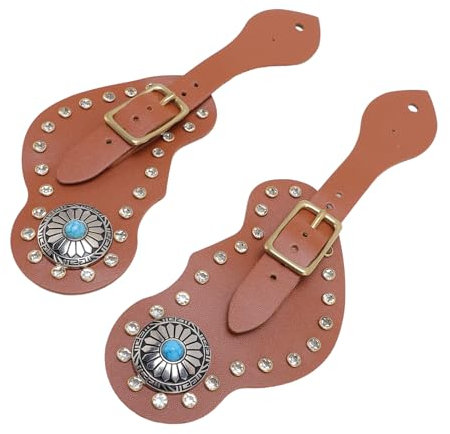 Luocute Cinghie per Speroni da Cowboy, Pelle PU, di Cristallo, Stile, Ambiente da Show Ranch, Aumenta Il Divertimento Equestre, Cinghie per Stivali da Cowboy, Cinghie per Speroni