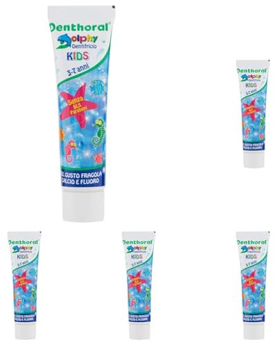 Denthoral Dolphy Dentifricio Gel per Bambini, 50ml, Fragola (Confezione da 5)