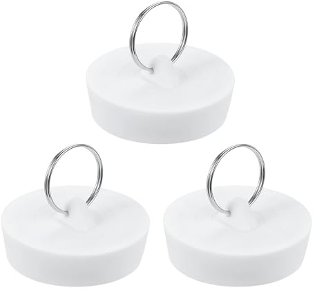 QUARKZMAN 3 Pcs Tapón De Goma para Fregadero, Tapón De Desagüe De Bañera Adecuado para 1-7/8 A 1-15/16 Sello De Tapón De Fregadero con Anillo Colgante para Baño Cocina Lavandería, Blanco