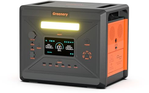 Greenery G2500 Centrale Elettrica Portatile 2304 Wh con Batteria LiFePO4, 2500 W Uscita Continua (Picco 4800 W), Ricarica Solare Rapida, per Backup Casa e Attività All'aperto