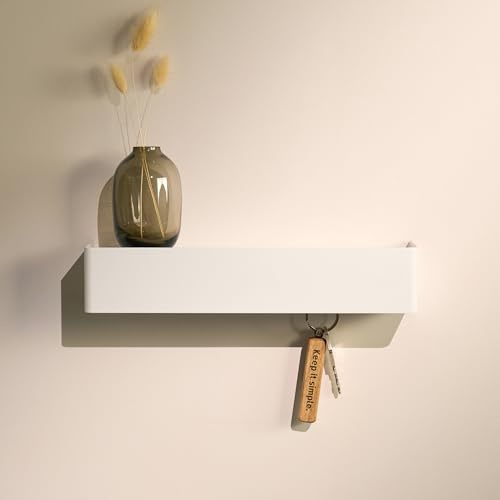 Design Amburgo Portachiavi moderno da parete | Appendi chiavi con ripiano | Ganci portachiavi da muro | Arredo ingresso minimalista in alluminio (Bianco Opaco)