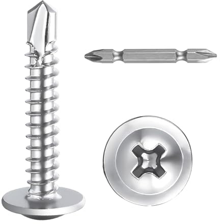 SHUNCHG Lot de 50 Vis à Tôle Autoperceuses M4.2x13mm à tête Bombée en Acier Inoxydable 410 Cruciformes M4.2, Vis à Tête Ronde Autoperceuse Avec Tournevis pour Acier, Tôle