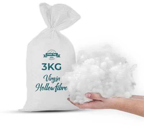 Posh Tag Hollow Fiber Stuffing 3KG – 100% Virgin Polyester Toy Stuffing for Crafts, Crochet & Knitted Toys | Fluffy Hypoallergenic Cushion Filler, Pillow Stuffing, Teddy Bear Filling