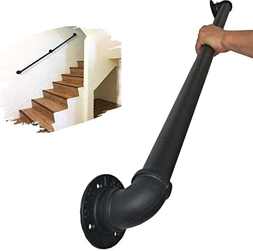 Rustisk Matt Svart Trappa Handräcken Med Installationskit, Industriell Rörtrappa Banister, Stöder 200Kg/13Ft/390Cm