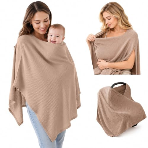 SilverChry Delantal de Lactancia, Pañuelo de Lactancia Materna 360°, Cubierta para Lactancia Materna, Poncho de Lactancia Transpirable, Bufanda de Lactancia para Llevar（Albaricoque）
